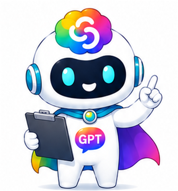 GPTガイドくんがChatGPTの正式名称と注意点を説明しているイラスト