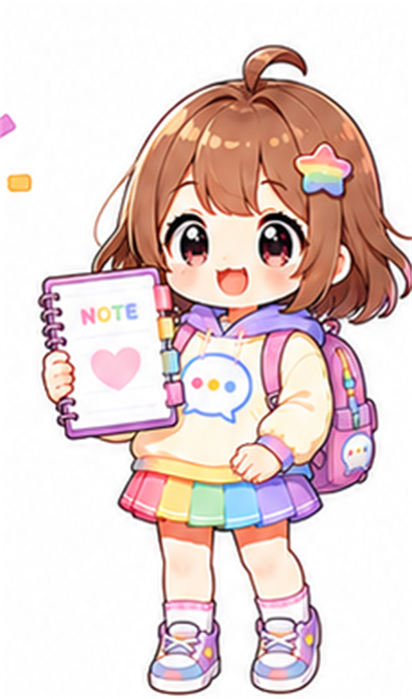 まなぶちゃんがChatGPTの使い方をメモしながら学んでいるイラスト